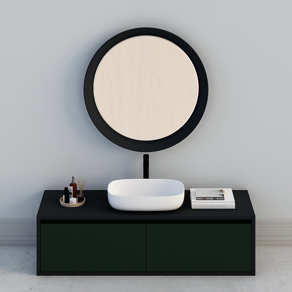 現代浴室櫃組合-2-圓鏡