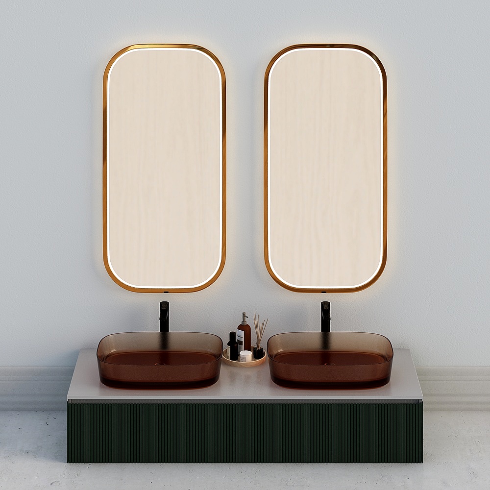 Double mirror and cabinet for bathroom