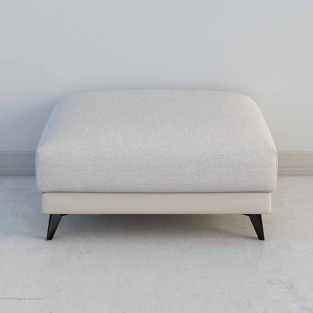 Modern beige fabric ottoman with black legs on grey background
