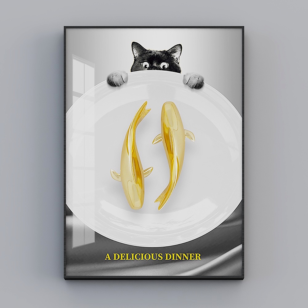 Счастливая мастерская - Современная легкая роскошь - Декоративная живопись для ресторана - Кот с сырым рыбой