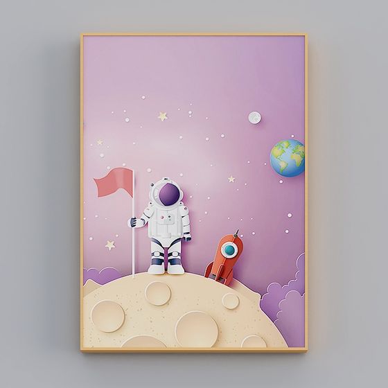 Dreamy Astronaut with Flag 3D model for Cosmic Adventures