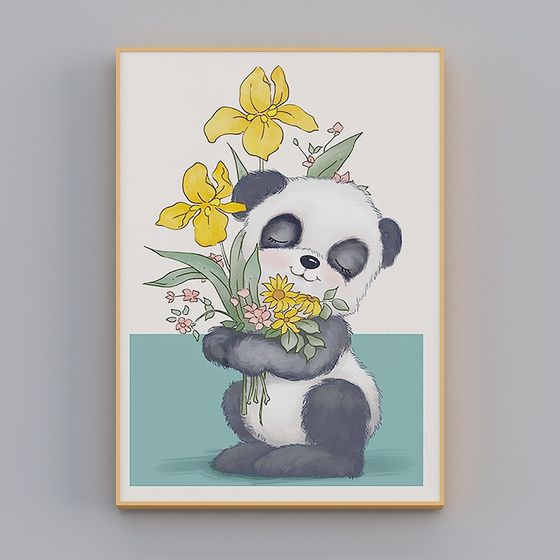 Playful Panda with Colorful Flowers 3D model