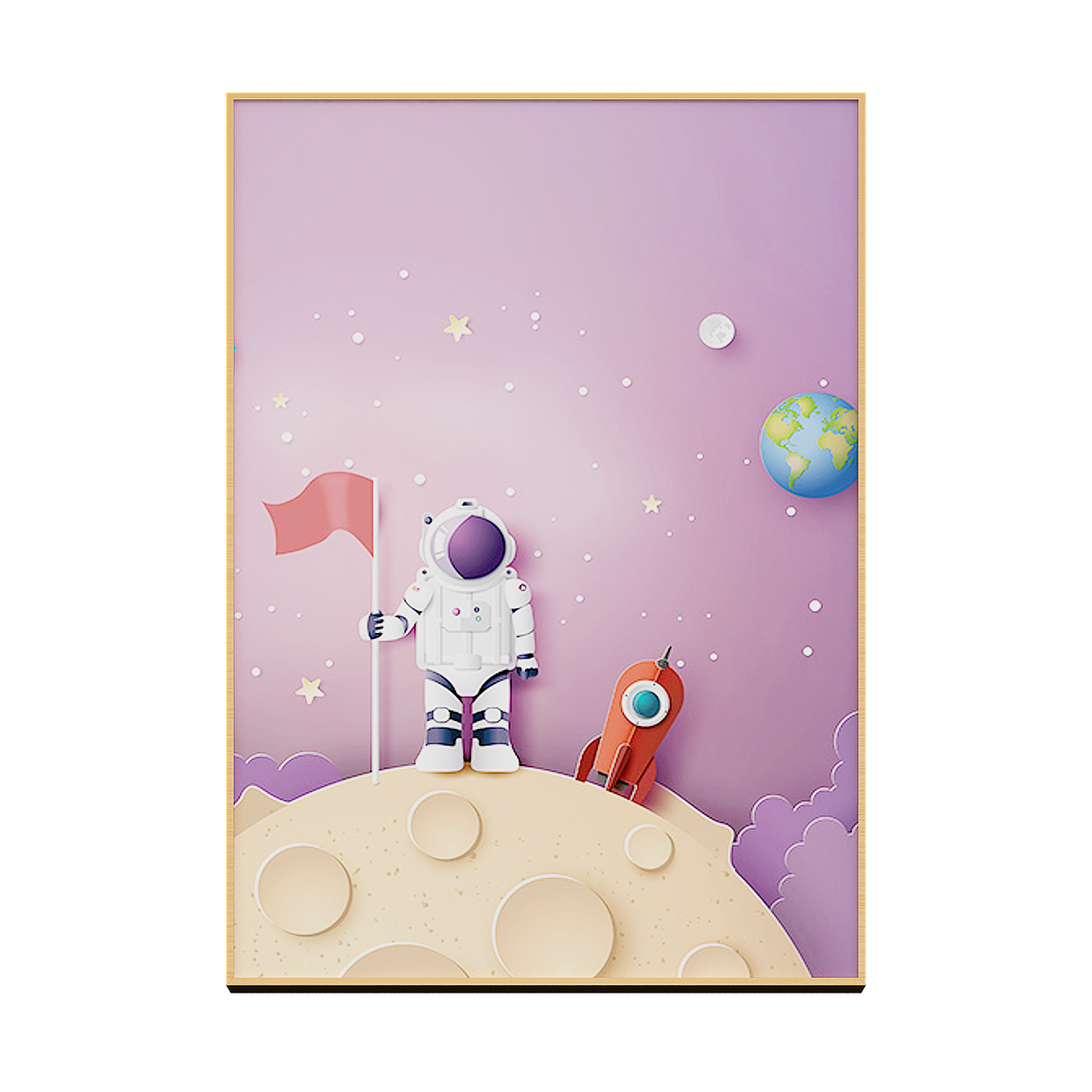 Whimsical Astronaut with Flag 3D Model – Low-Poly Space Art