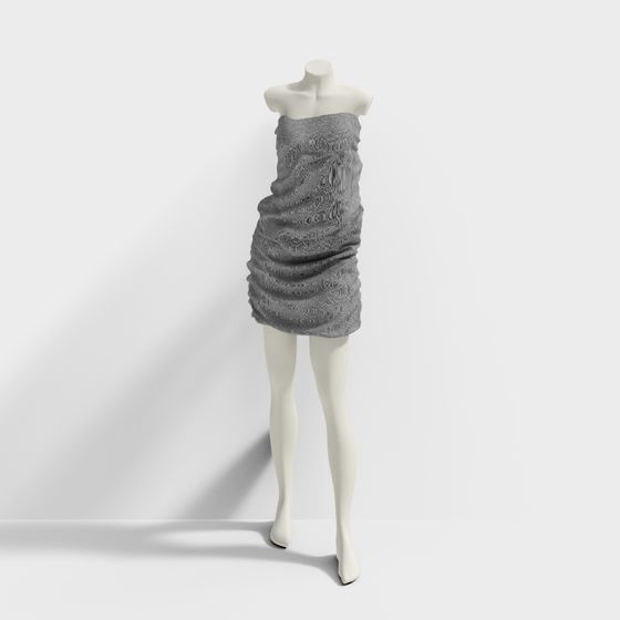 Modern Gray Pleated Dress 3D model