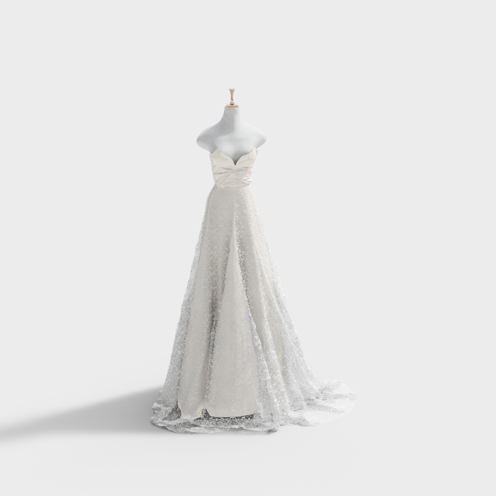 Elegant Wedding Dress 3D Model
