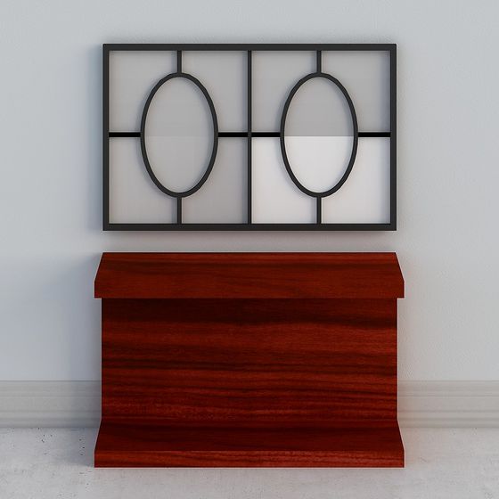 Minimalist Wooden Side Cabinet 3D model with Geometric Art