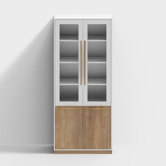 Elegant Glass Door Bookshelf 3D model