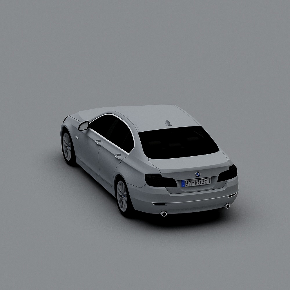 White luxury sedan car with black windows and silver wheels on grey background