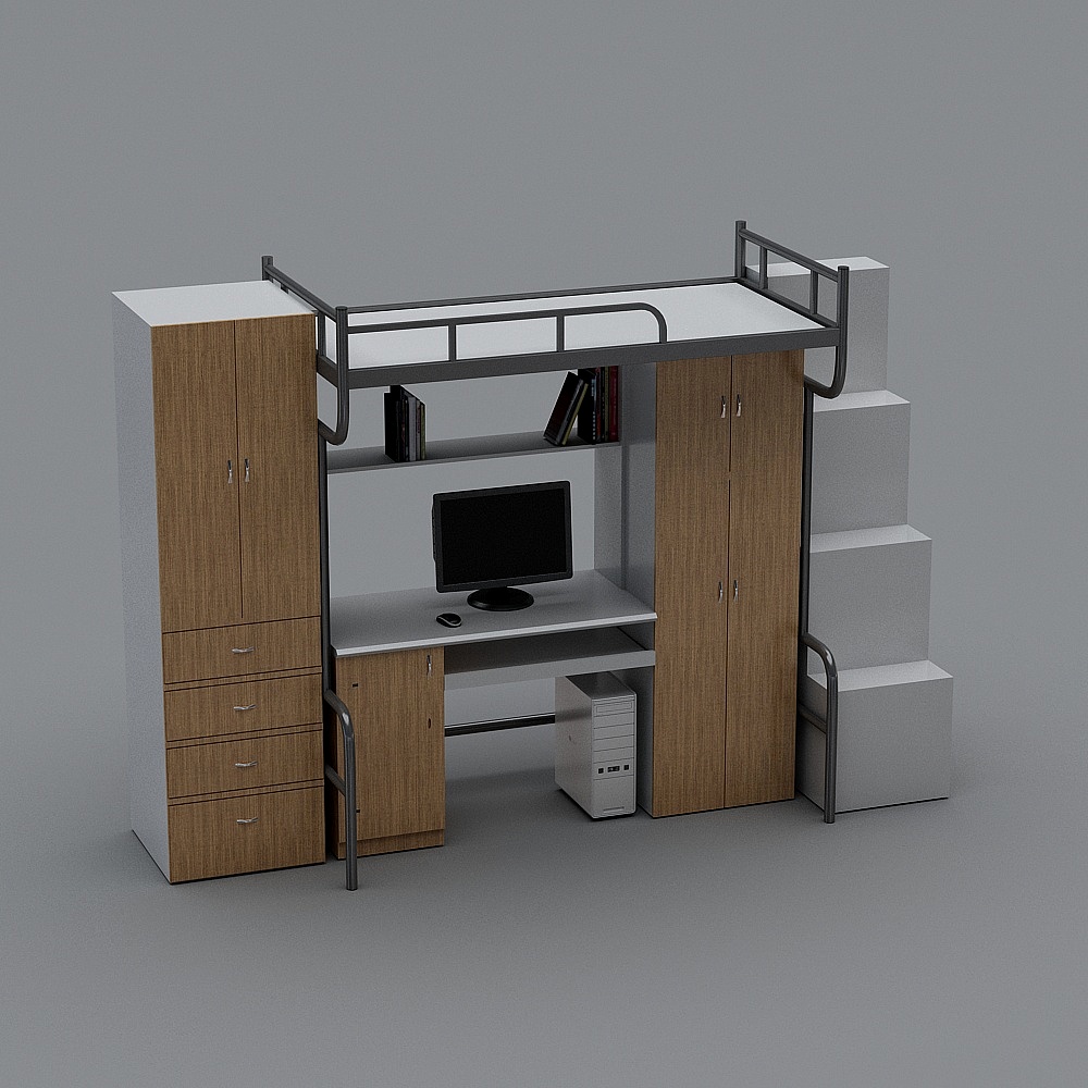 Modern school student dormitory - bunk bed table and chair combination