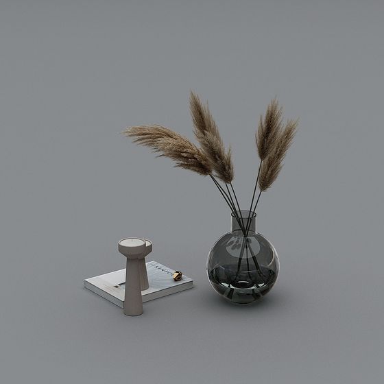 Glass Vase with Hay Decoration 3D model