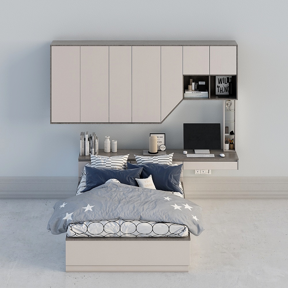 Children's bed and desk cabinet