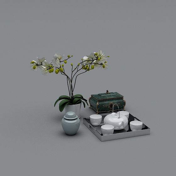 Elegant Low-Poly Tea Set 3D Model