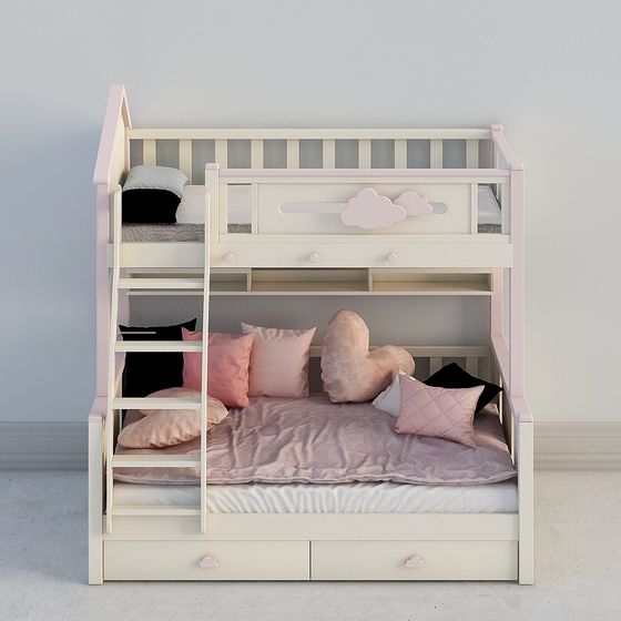 Uefa Art Dream House Bunk Beds 3D Model in Earth Color and Black for Kids' Rooms