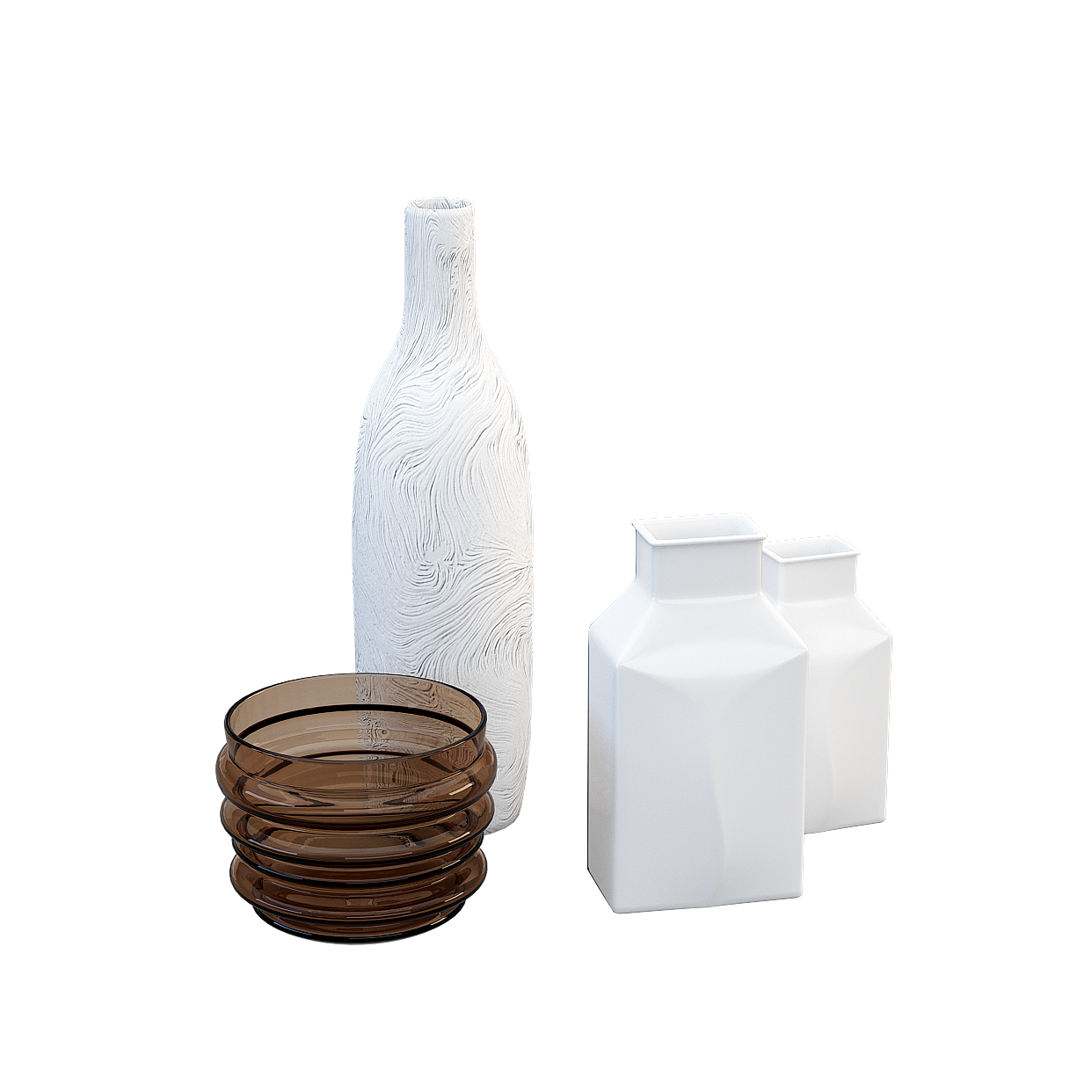 Elegant Low-Polygon Art Decor 3D Model – Wood & Glass Set