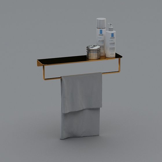 Modern Towel Rod 3D Model in Black and Gold