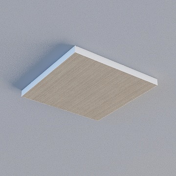 Square ceiling light with wood surface and white frame on grey background
