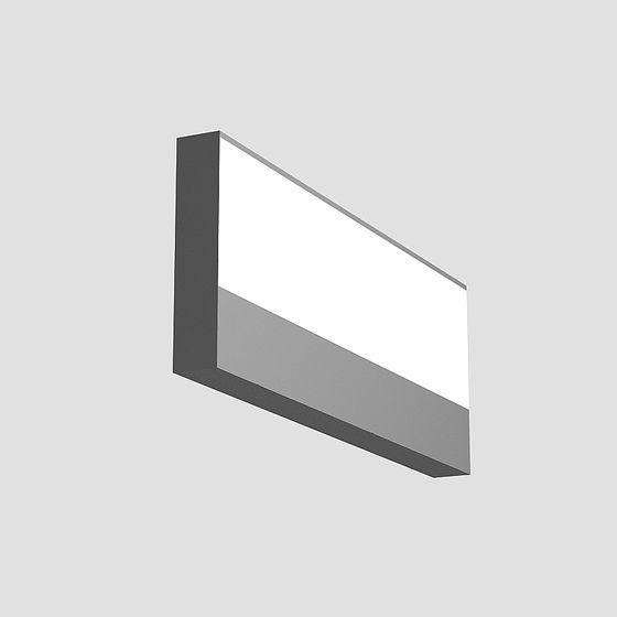 Modern rectangular wall light with dark grey frame and white panel on grey background