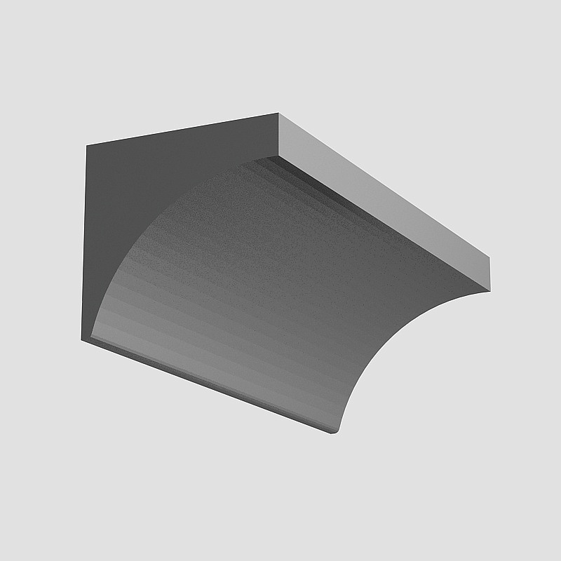 Grey curved wall panel with smooth surface texture on light grey background
