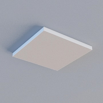 Modern square ceiling light with white frame and beige panel on grey background