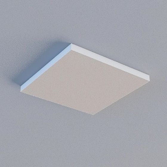 Modern square ceiling light with white frame and beige panel on grey background
