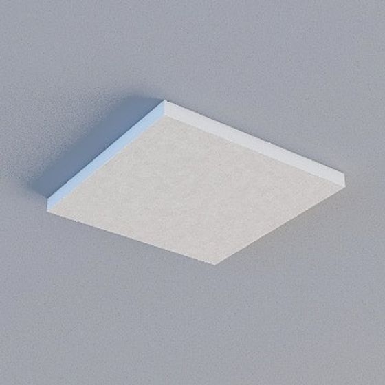 Square white ceiling light fixture with textured surface and blue shadow on grey background