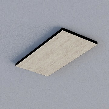 Modern rectangular ceiling light with beige wood surface and black frame on grey background