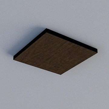 Square dark brown wood ceiling light fixture with black frame on white background