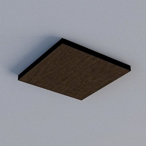 Square dark brown wood ceiling light fixture with black frame on white background