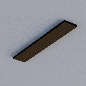 Dark brown wooden shelf with black edges on grey background