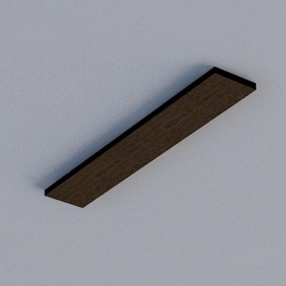 Dark brown wooden shelf with black edges on grey background