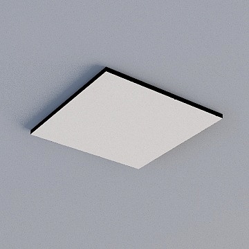 Modern square ceiling light with white panel and black frame on grey background