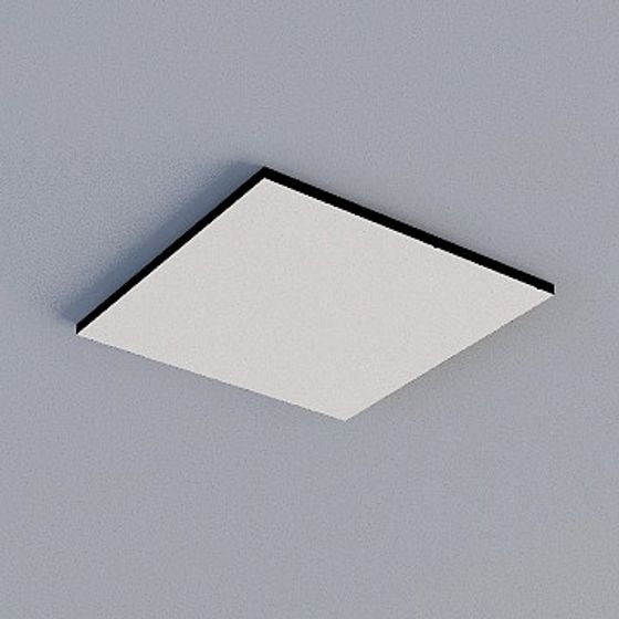 Modern square ceiling light with white panel and black frame on grey background