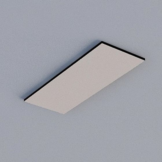 Modern rectangular ceiling light with white panel and black frame on grey background
