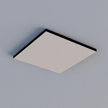 Modern square ceiling light with white panel and black frame on grey background