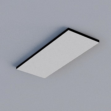 Modern rectangular ceiling light with white panel and black frame on grey background