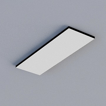 Modern black metal ceiling light with white panel on grey background