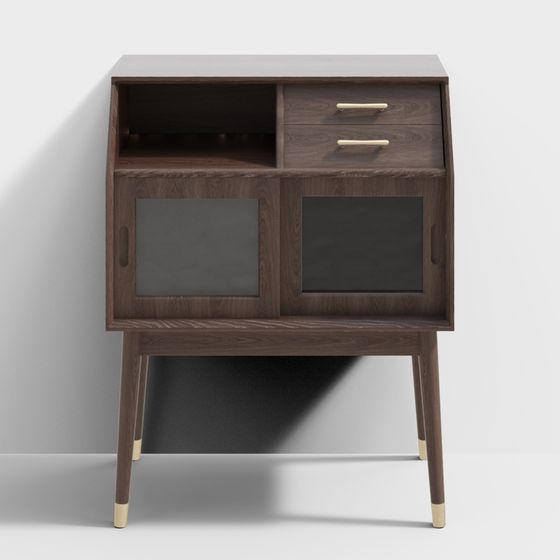 Elegant Low-Poly Vintage-Inspired Cabinet 3D model