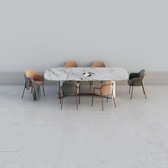 Elegant Marble Dining Table and Chair Set 3D model