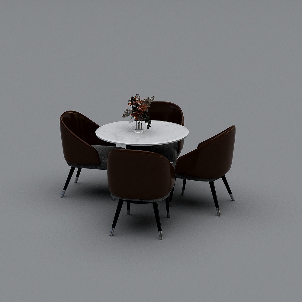 Low-Poly Round Table with Four Chairs 3D model