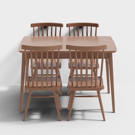 Elegant Low-Poly Dining Table and Chair Set 3D model