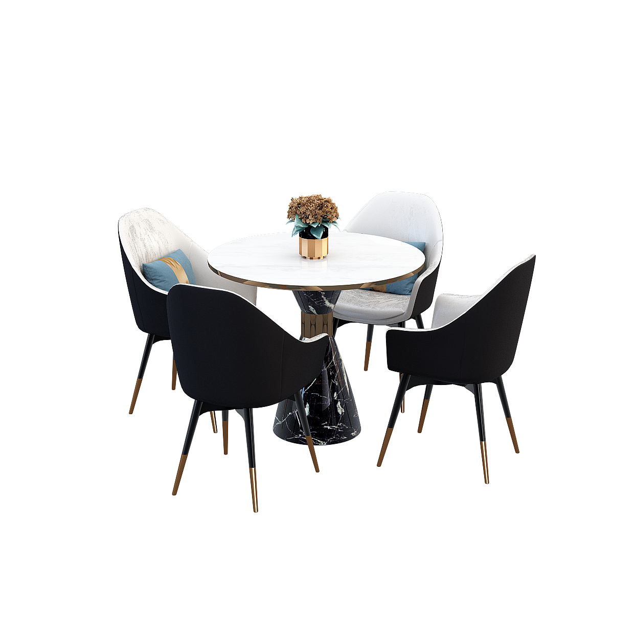 Urban Dining Table and Chair Set 3D Model – Marble & Metal