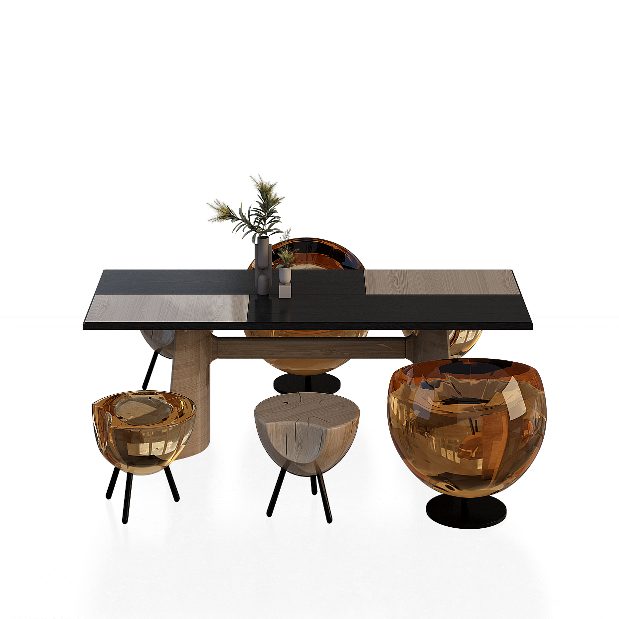 Future Dining Table 3D Model – Glass and Wood Design