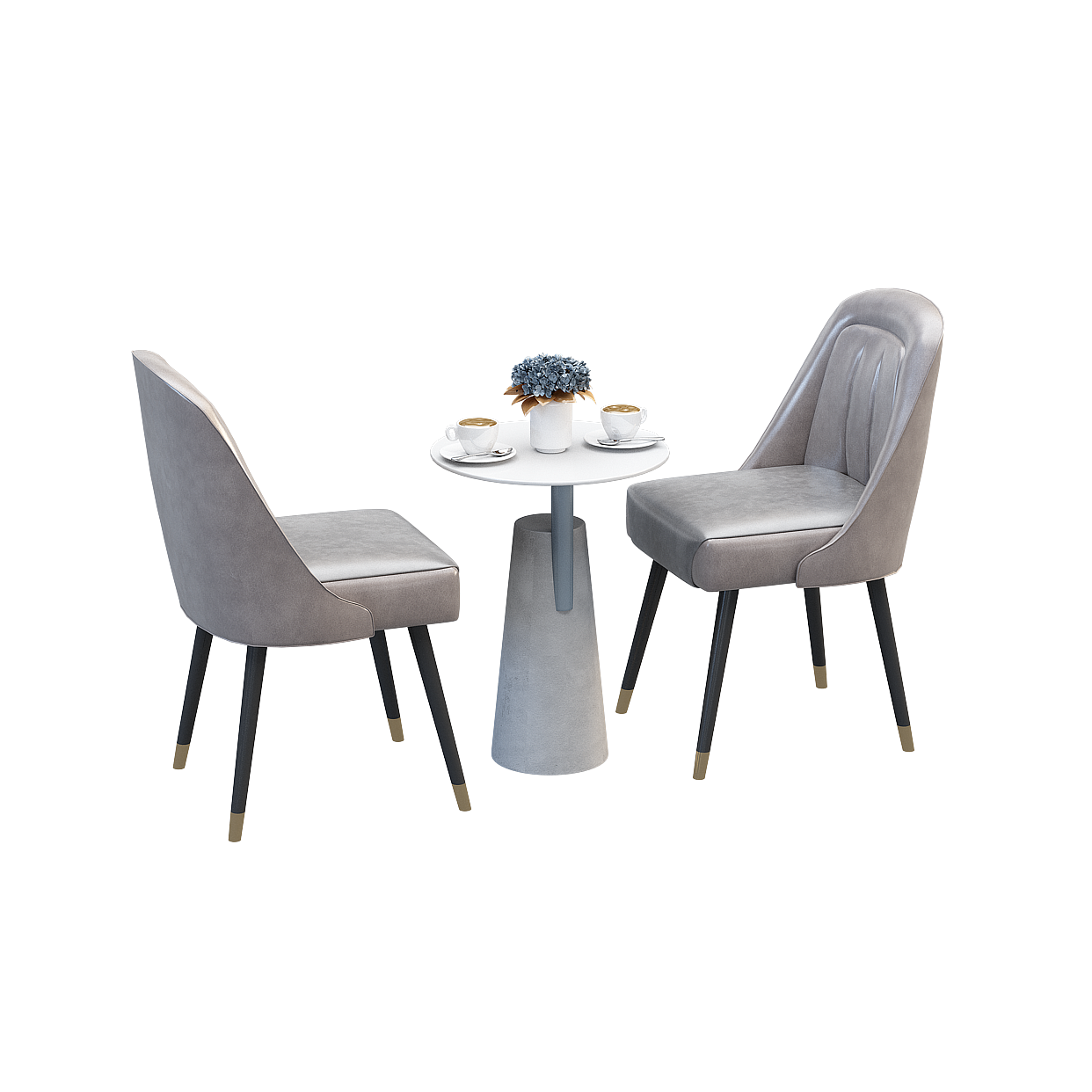 Elegant Coffee Corner 3D Model – Gray Leather Design