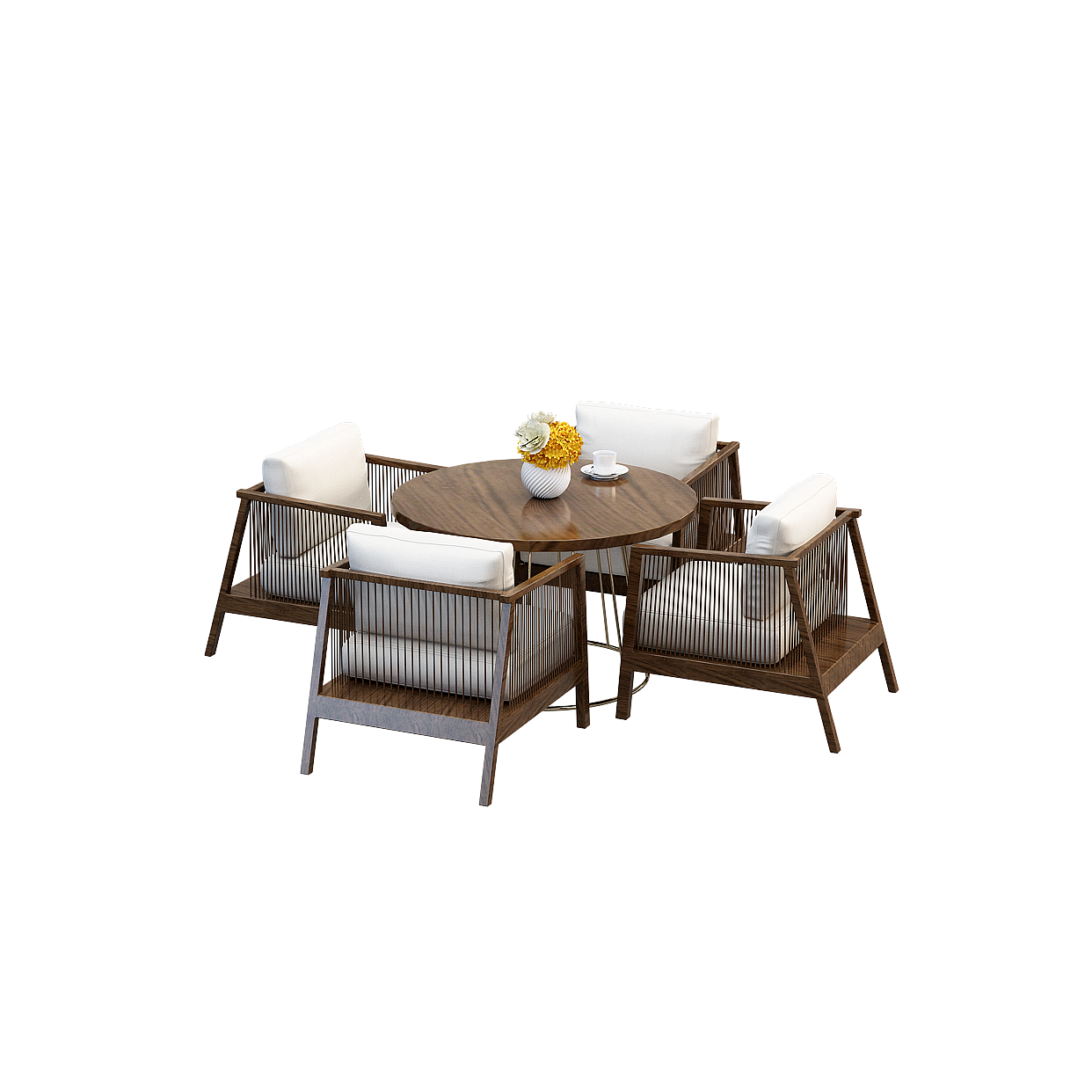 Urban Four-Seater Sofa Set 3D Model – Wood Frame & Cushions