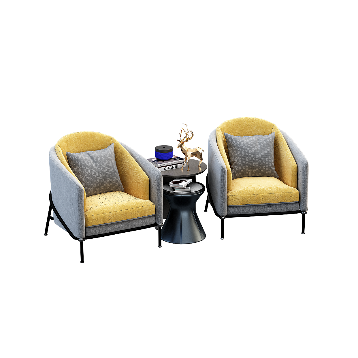 Elegant Leisure Chair 3D Model – Soft Fabric & Metal Frame