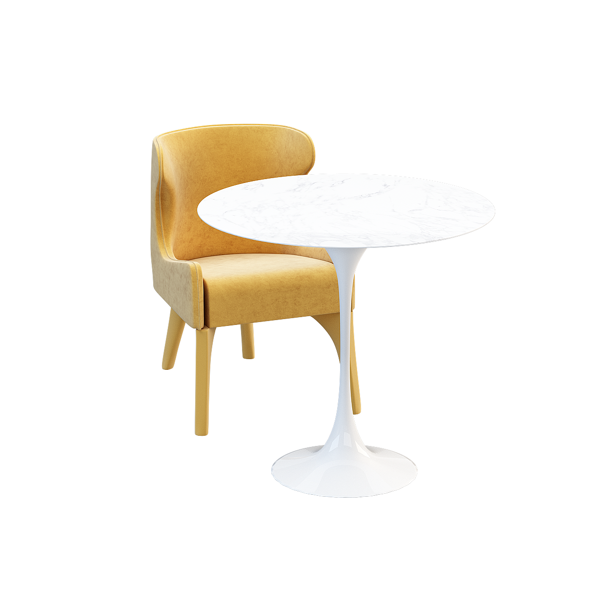 Elegant Round Table and Chairs 3D Model – Marble & Leather