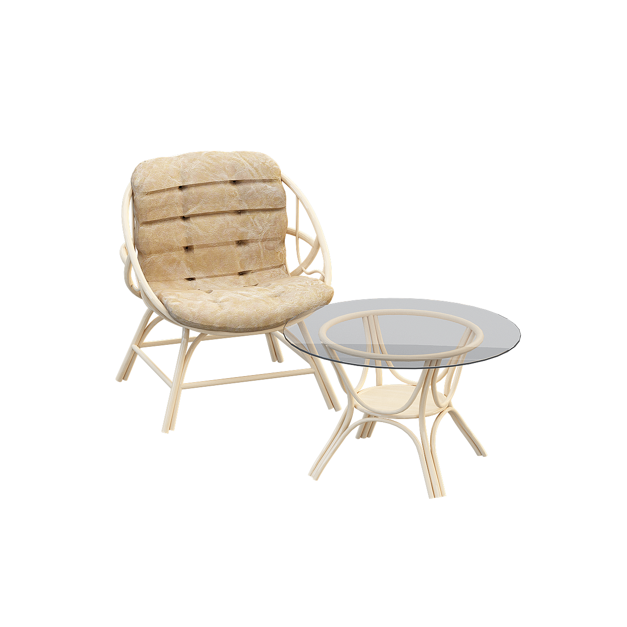 Modern Lounge Set 3D Model – Wooden Frame & Leather Cushions