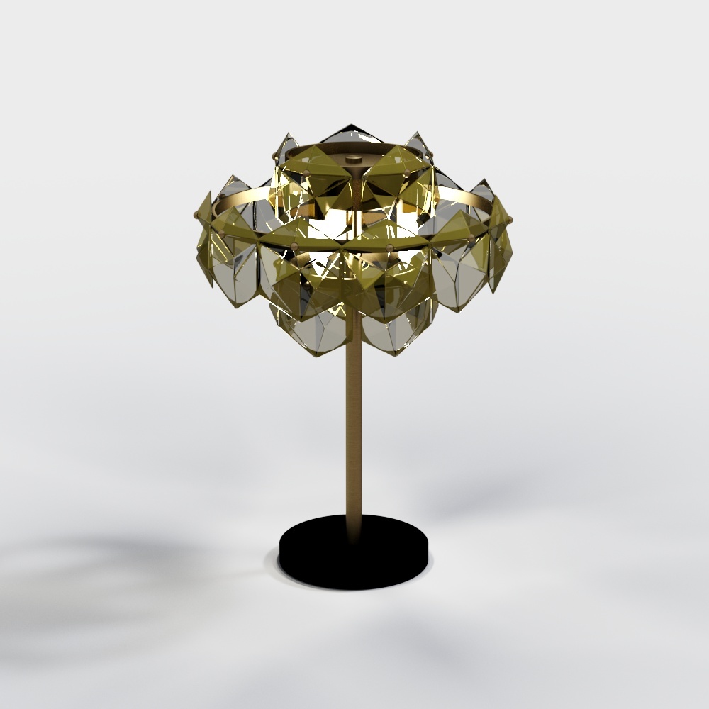 Crystal Diamond Table Lamp 3D Model – Geometric Metallic Design