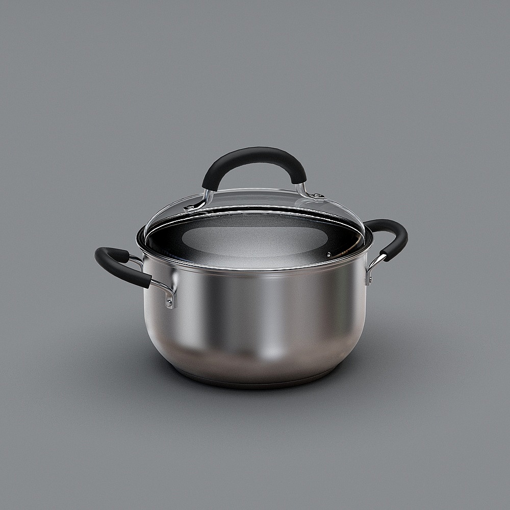 Stylish Stainless Steel Pot 3D Model