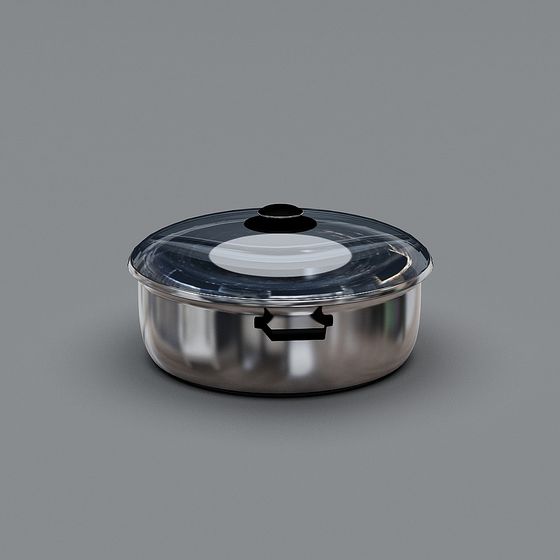 Realistic Low-Poly Stainless Steel Pot 3D model